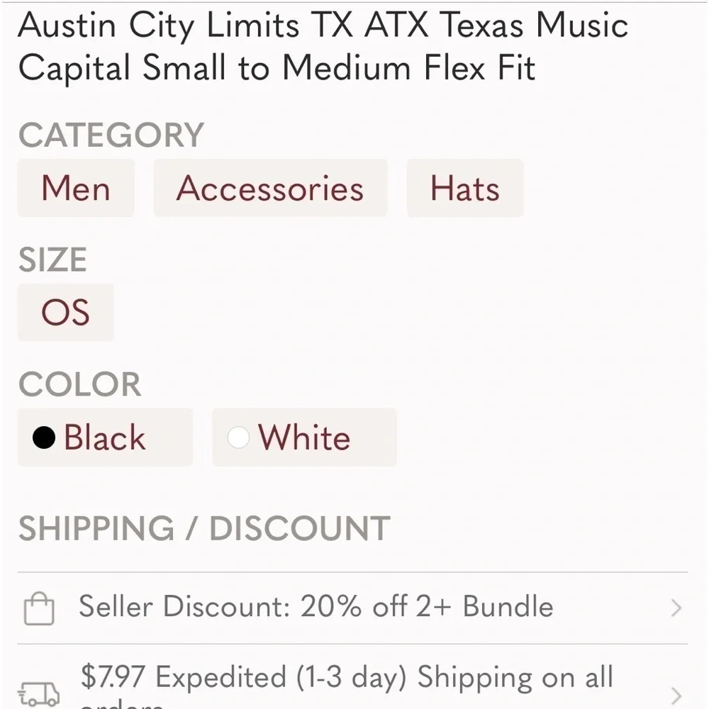 Yupoong Austin City Limits Music Festival ACL Black Adult S-M FlexFit Cap NWOT